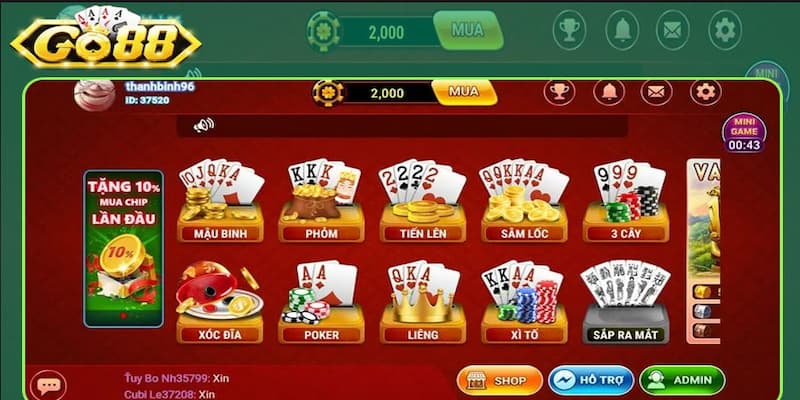 Ứng dụng Go88 Danh sách game nổi bật trên ứng dụng